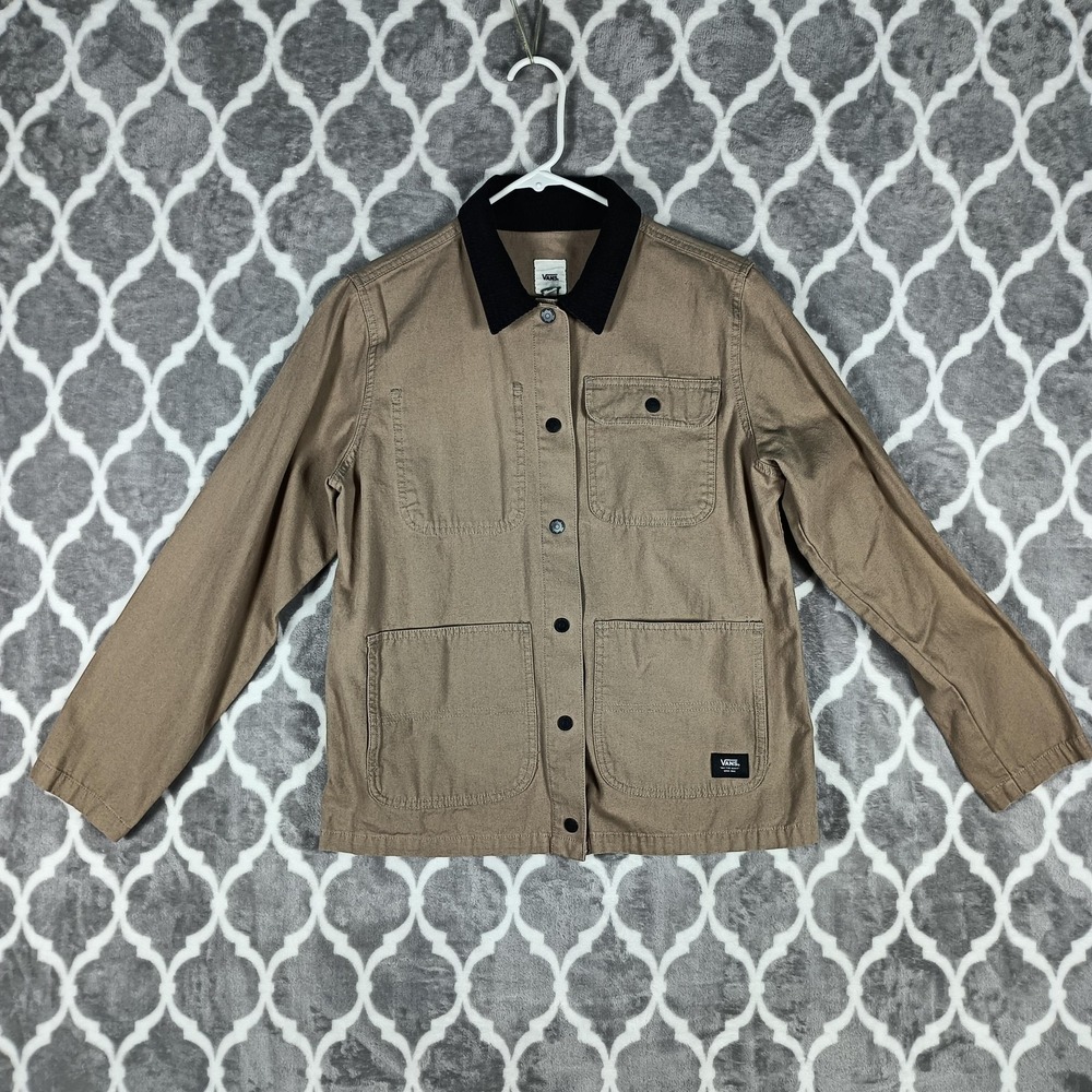 Vans Utility Jacket Women Small Tan Corduroy Collar Button Front Skater Workwear